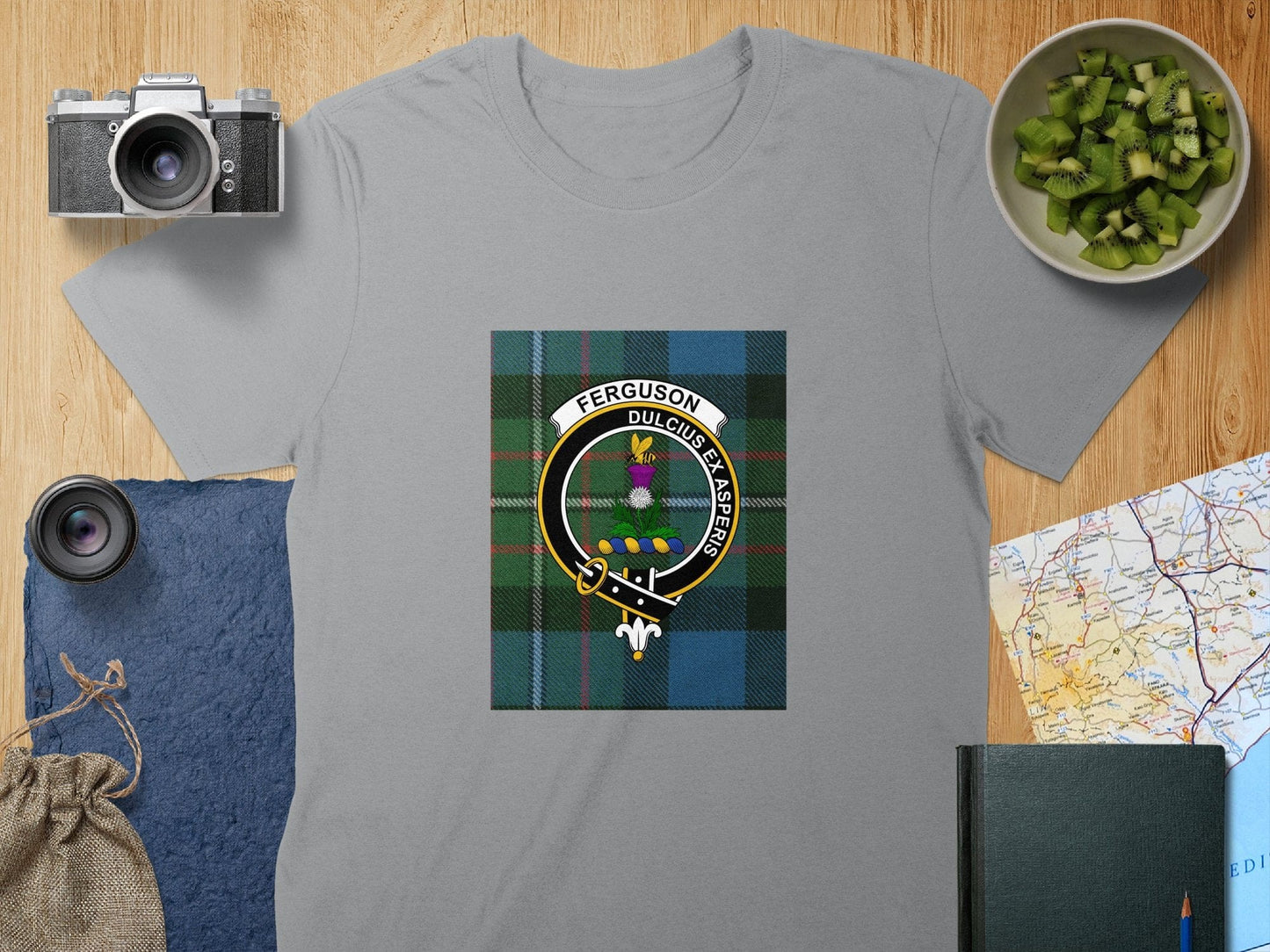 Physical Item S / Sport Grey Ferguson Clan Scottish Tartan Crest Unisex T-Shirt