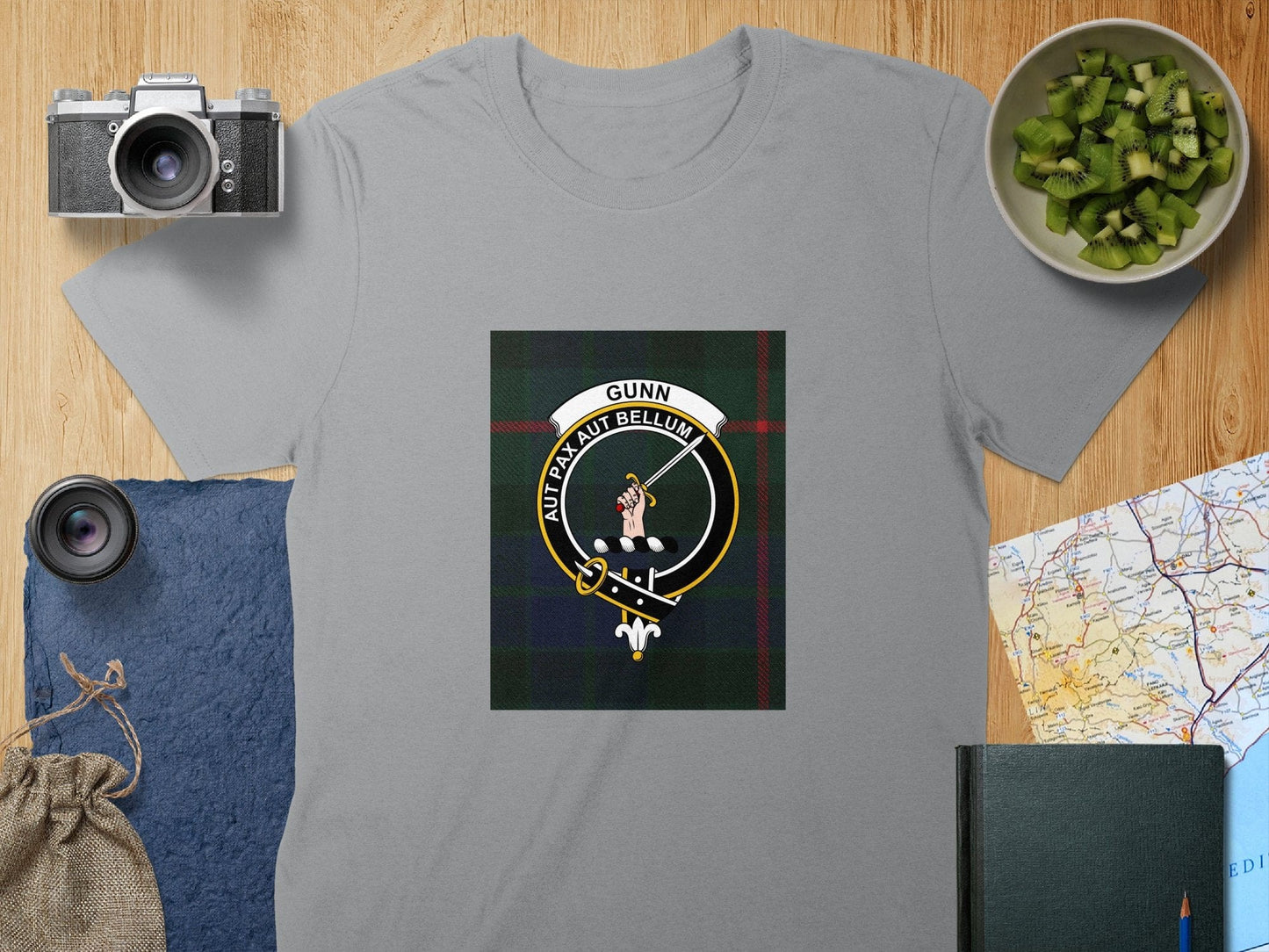 Physical Item S / Sport Grey Gunn Clan Scottish Tartan Crest Unisex T-Shirt