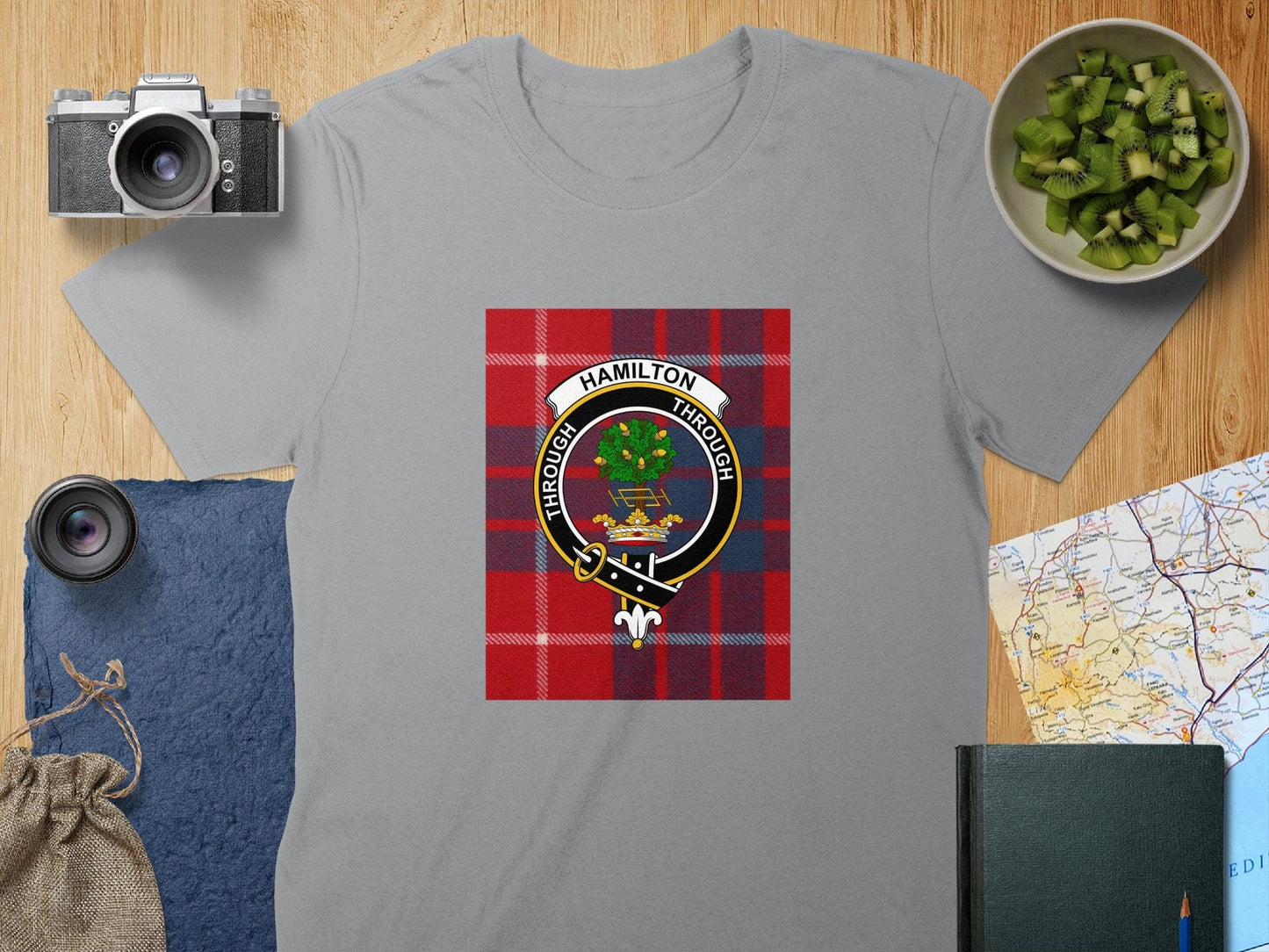 Physical Item S / Sport Grey Hamilton Clan Scottish Tartan Crest Unisex T-Shirt