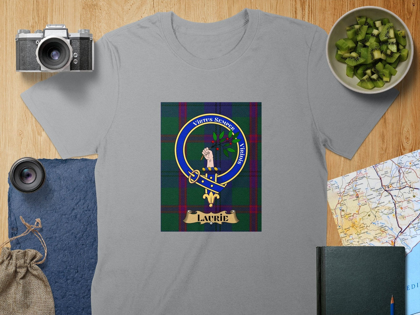 Physical Item S / Sport Grey Laurie Clan Scottish Tartan Crest Unisex T-Shirt