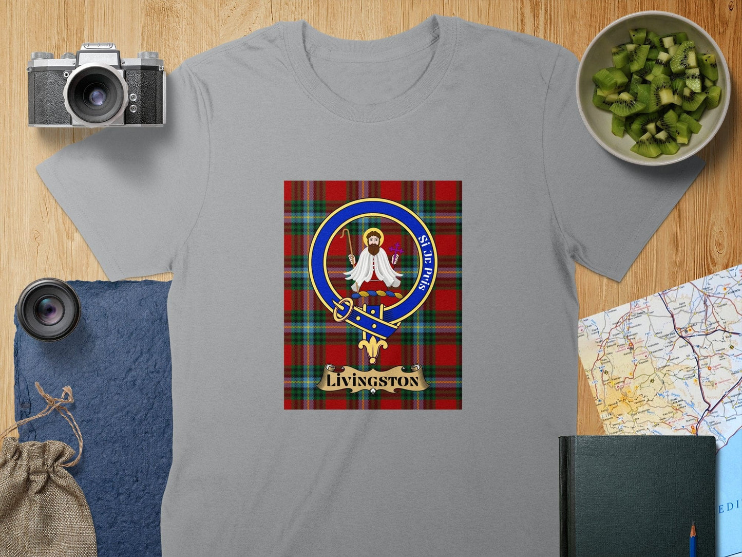 Physical Item S / Sport Grey Livingston Clan Scottish Tartan Crest Unisex T-Shirt