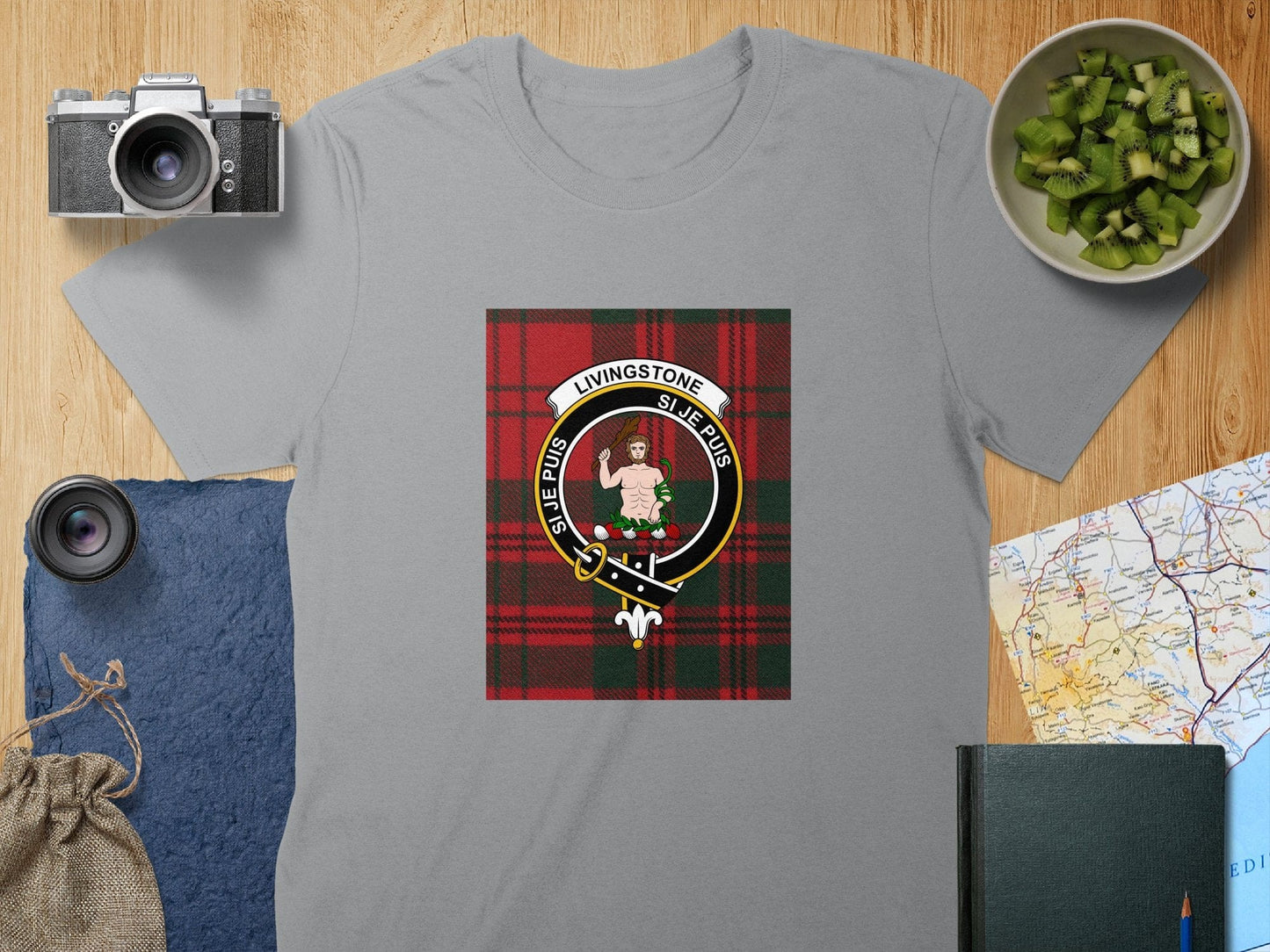 Physical Item S / Sport Grey Livingstone Clan Scottish Tartan Crest Unisex T-Shirt