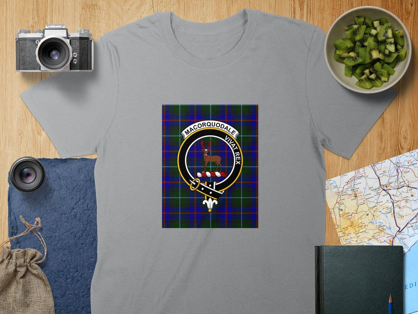 Physical Item S / Sport Grey Macorquodale Clan Scottish Tartan Crest T-Shirt