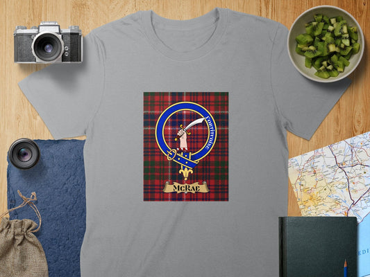 Physical Item S / Sport Grey McRae Clan Fortitudine Scottish Tartan Crest T-Shirt