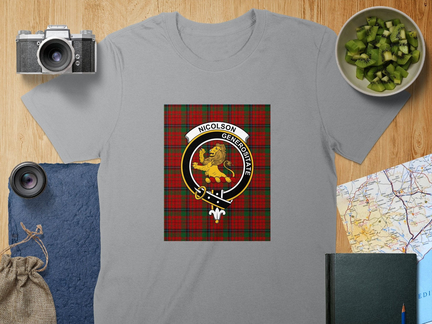 Physical Item S / Sport Grey Nicolson Clan Scottish Tartan Crest Unisex T-Shirt