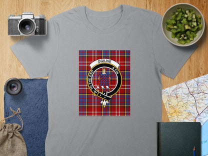 Physical Item S / Sport Grey Ogilvie Clan Scottish Tartan Crest Unisex T-Shirt