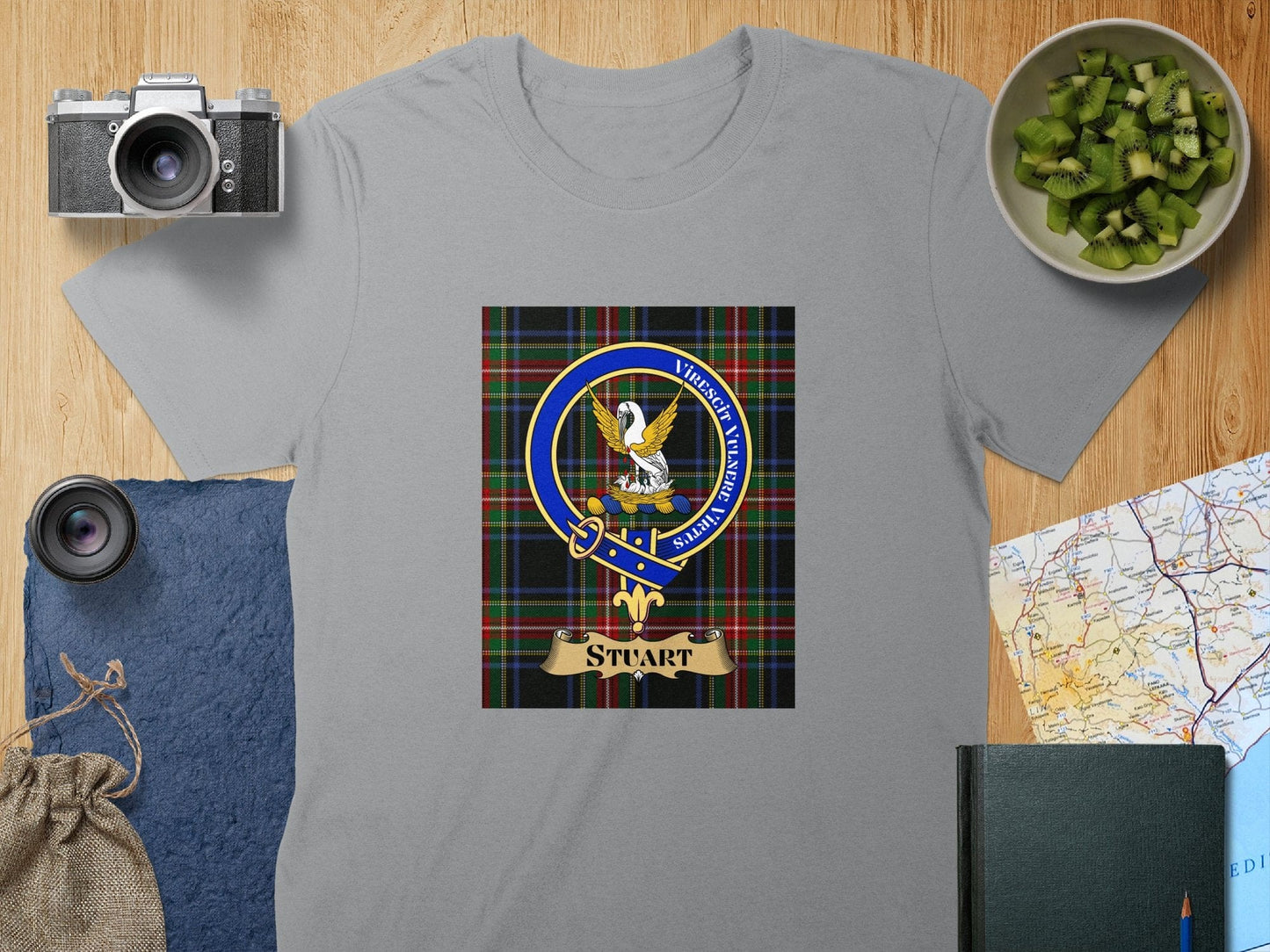 Physical Item S / Sport Grey Stuart Clan Scottish Tartan Crest Unisex T-Shirt