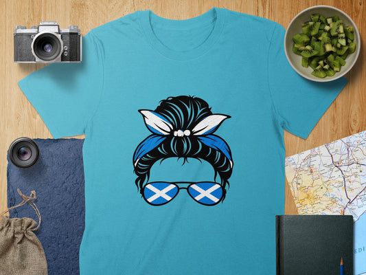 Physical Item S / Tropical Blue Fun Scottish Sunglasses Hair Bandana Design T-Shirts