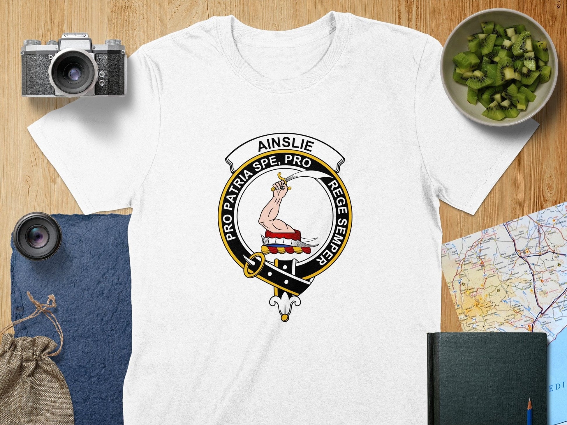 Physical Item S / White Ainslie Clan Crest Scottish Unisex T-Shirt