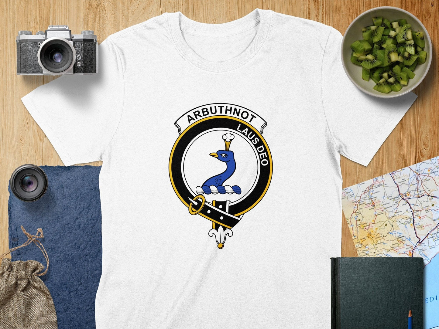 Physical Item S / White Arbuthnot Clan Crest Blue Peafowl Scottish T-Shirt