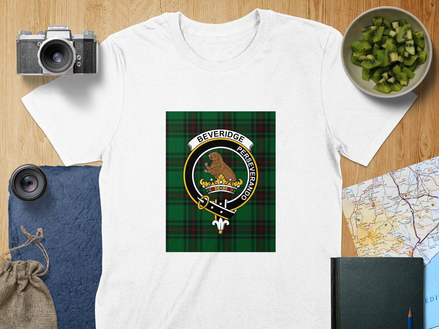 Physical Item S / White Beveridge Clan Scottish Tartan Crest Unisex T-Shirt