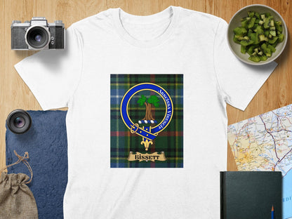 Physical Item S / White Bissett Clan Scottish Tartan Crest Unisex T-Shirt