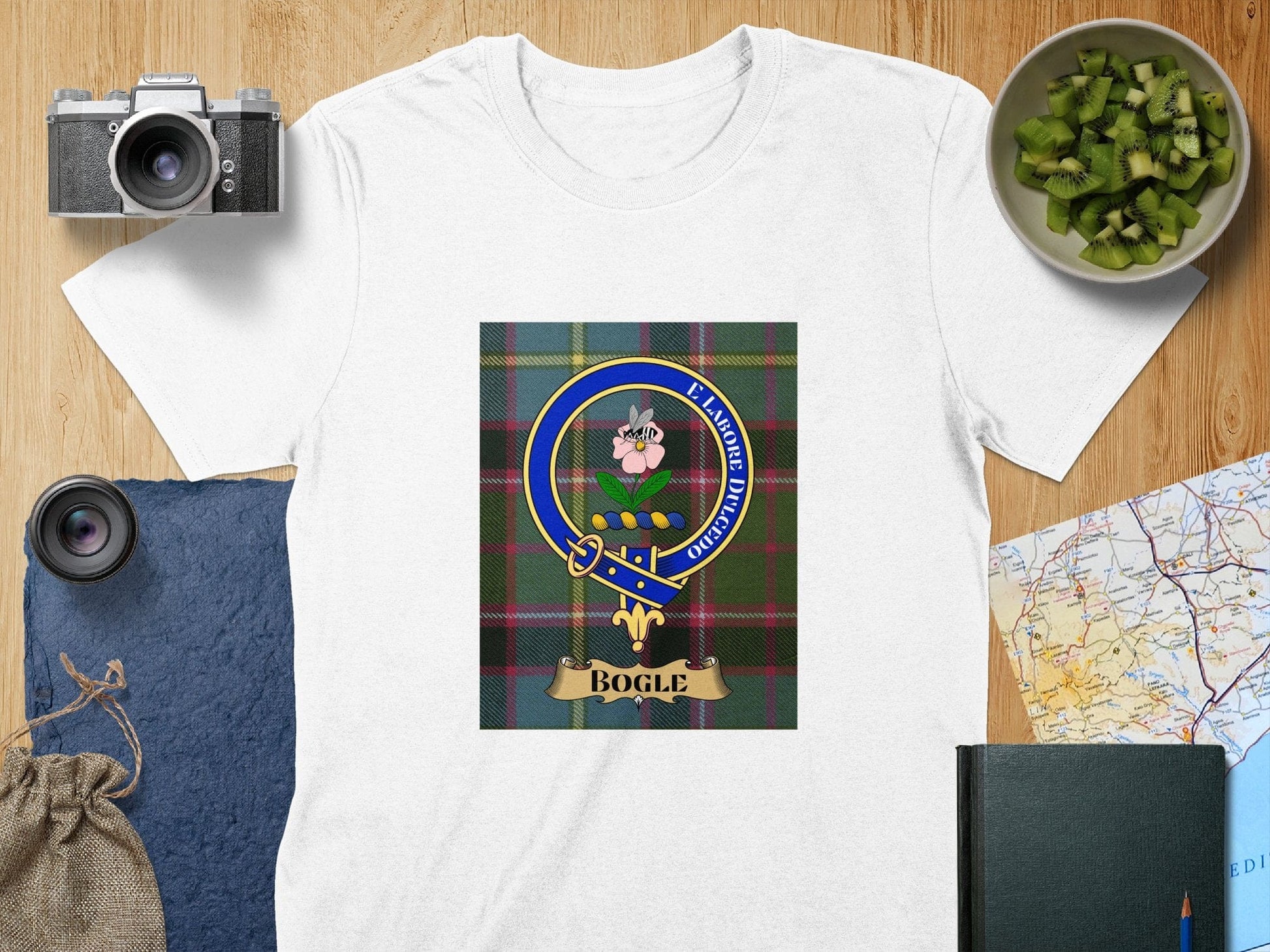 Physical Item S / White Bogle Clan Scottish Tartan Crest Unisex T-Shirt