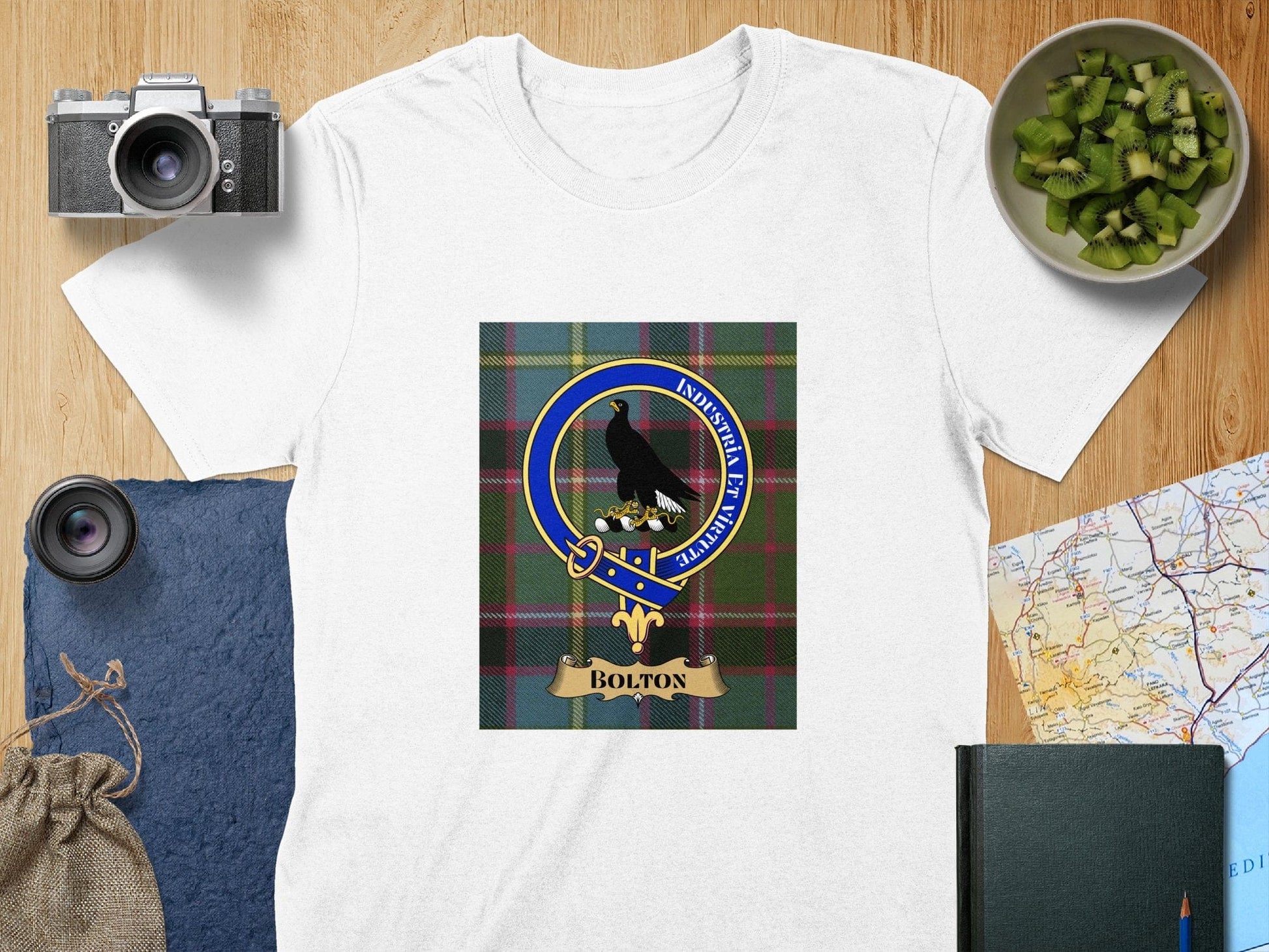 Physical Item S / White Bolton Clan Scottish Tartan Crest Unisex T-Shirt