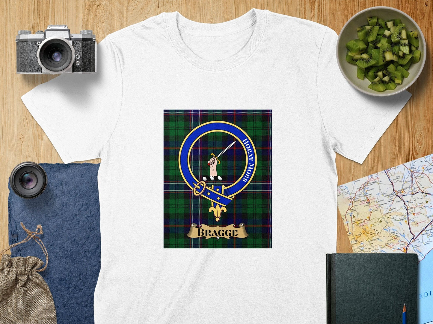 Physical Item S / White Bragge Clan Scottish Tartan Crest Unisex T-Shirt