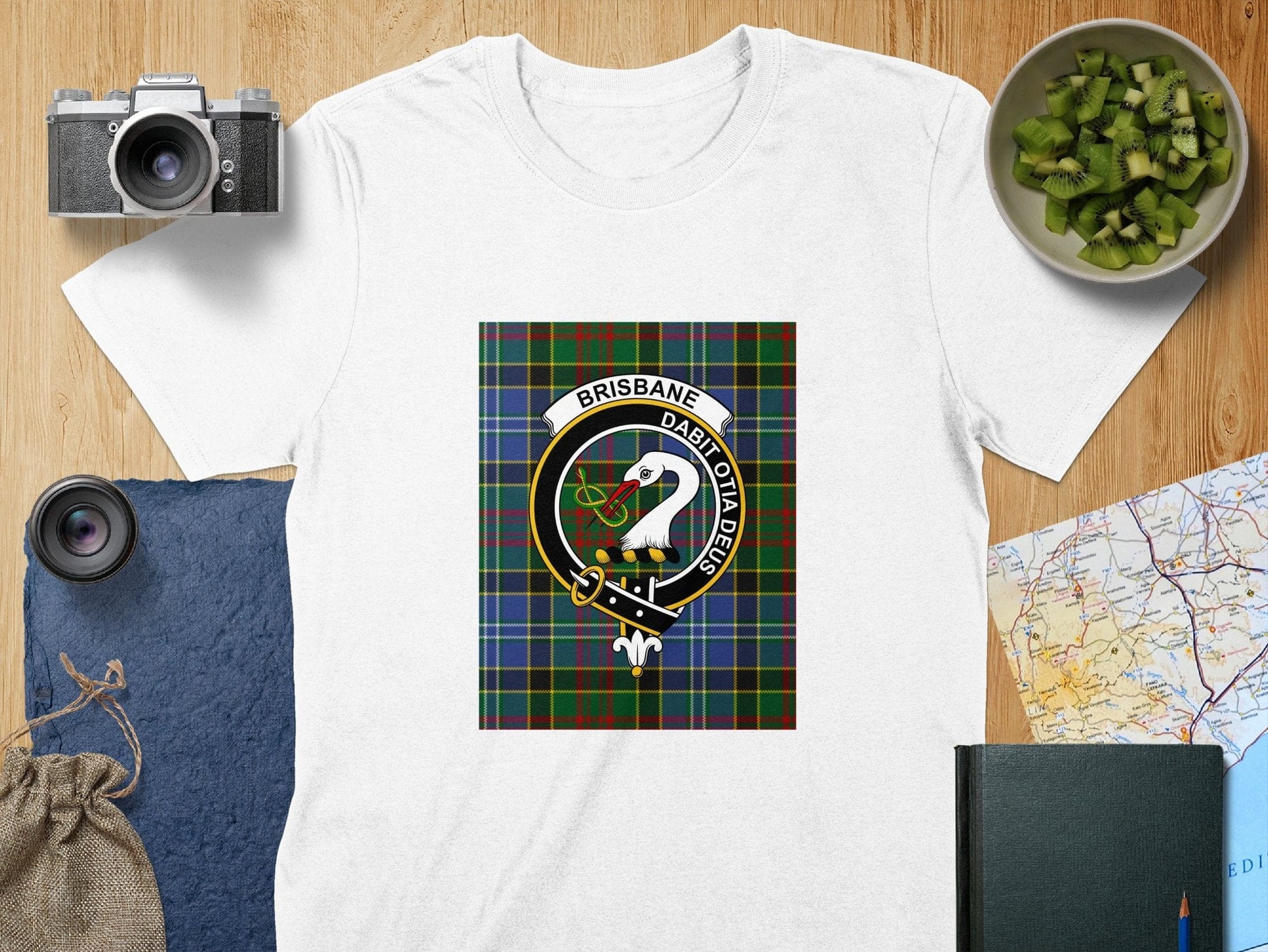 Physical Item S / White Brisbane Clan Scottish Tartan Crest Unisex T-Shirt