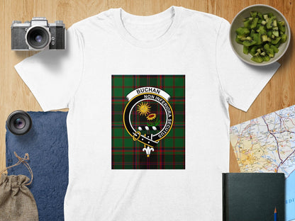 Physical Item S / White Buchan Clan Scottish Tartan Crest Unisex T-Shirt