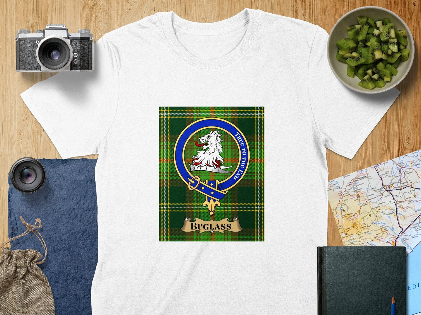 Physical Item S / White Buglass Clan Scottish Tartan Crest Unisex T-Shirt