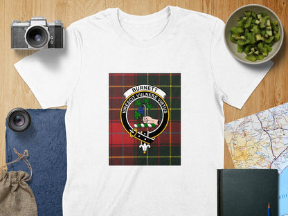 Physical Item S / White Burnett Clan Scottish Tartan Crest Unisex T-Shirt