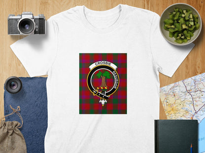 Physical Item S / White Crosbie Clan Scottish Tartan Crest Unisex T-Shirt