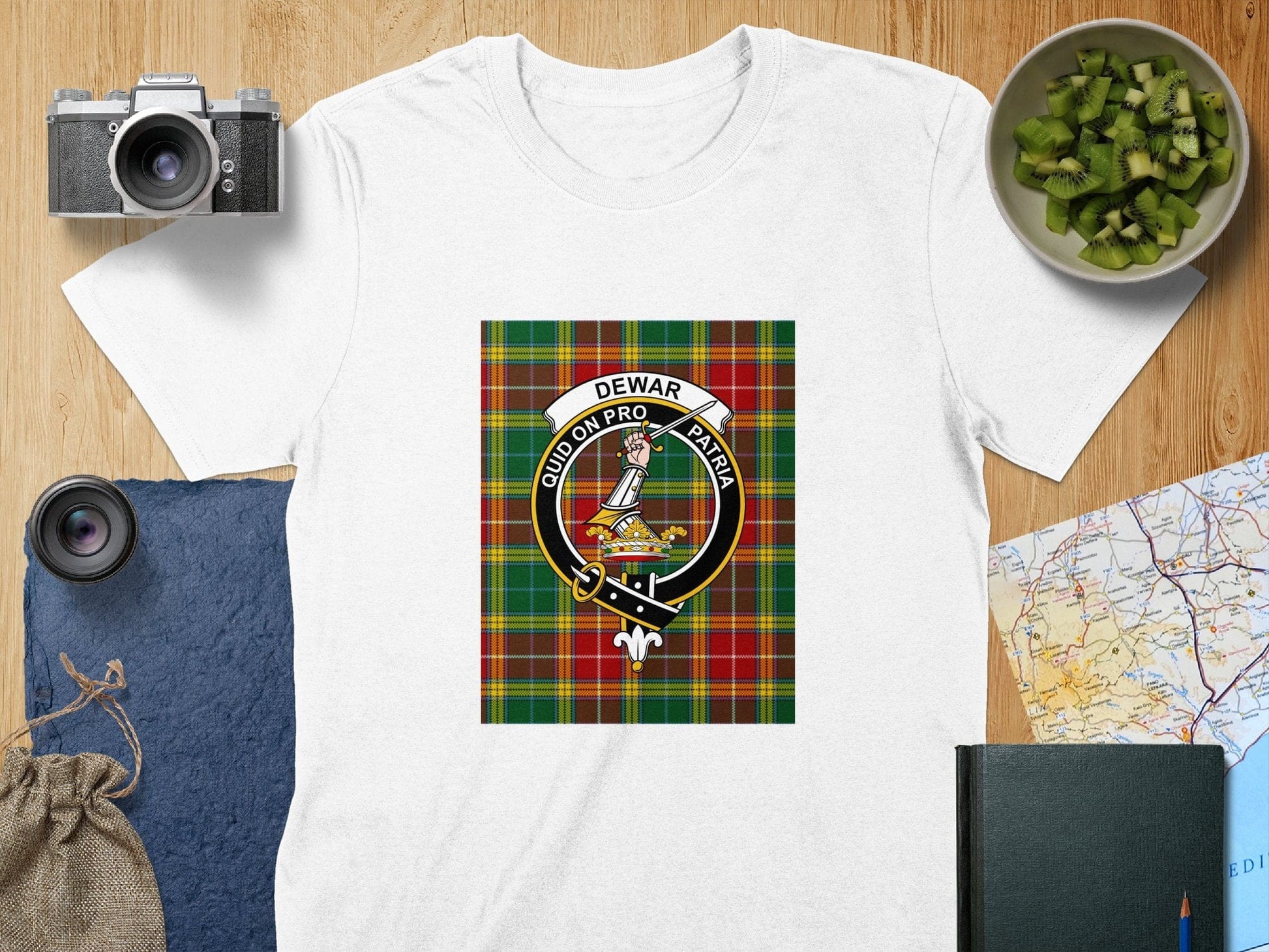 Physical Item S / White Dewar Clan Scottish Tartan Crest Unisex T-Shirt