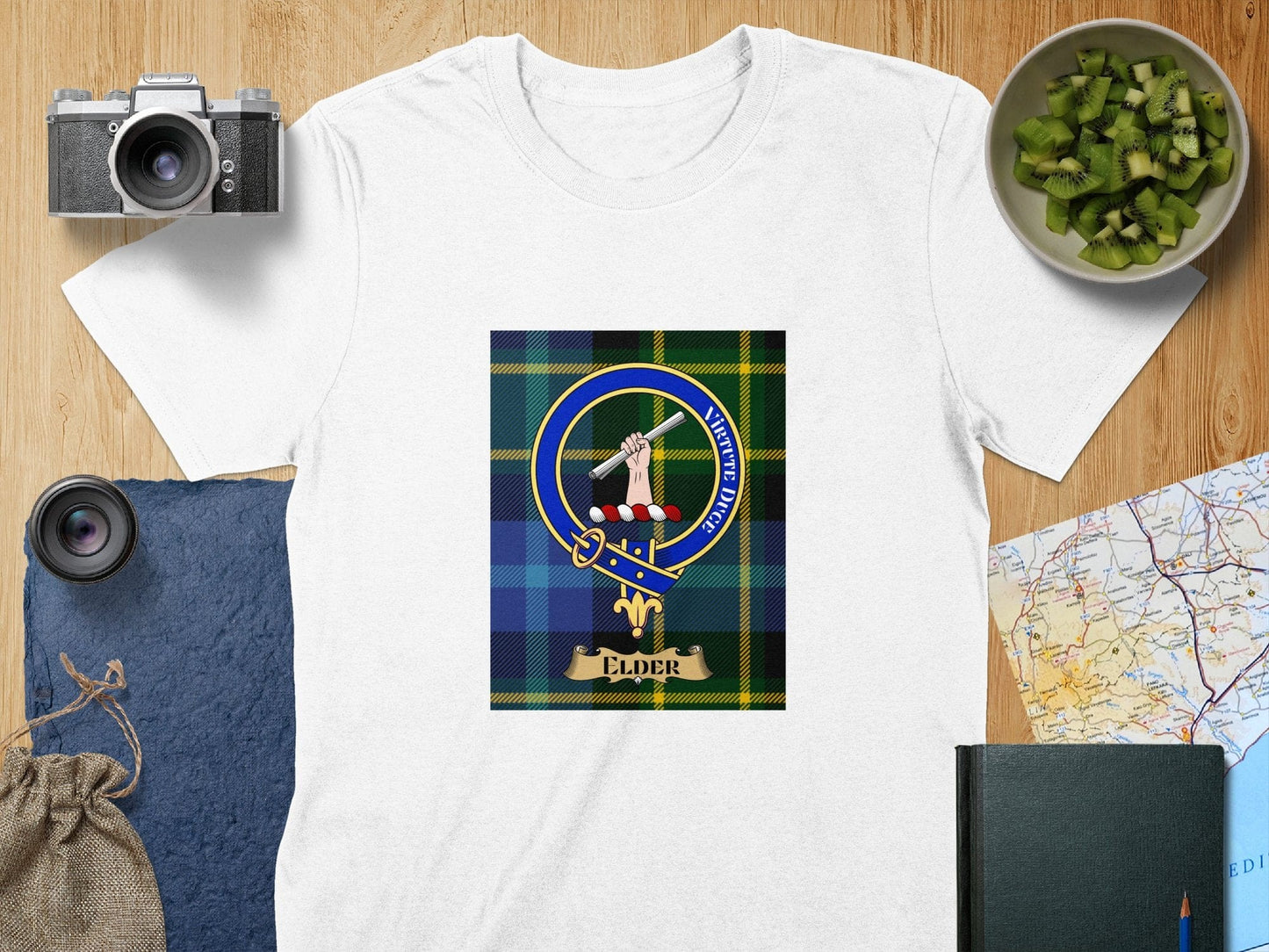 Physical Item S / White Elder Clan Scottish Tartan Crest Unisex T-Shirt