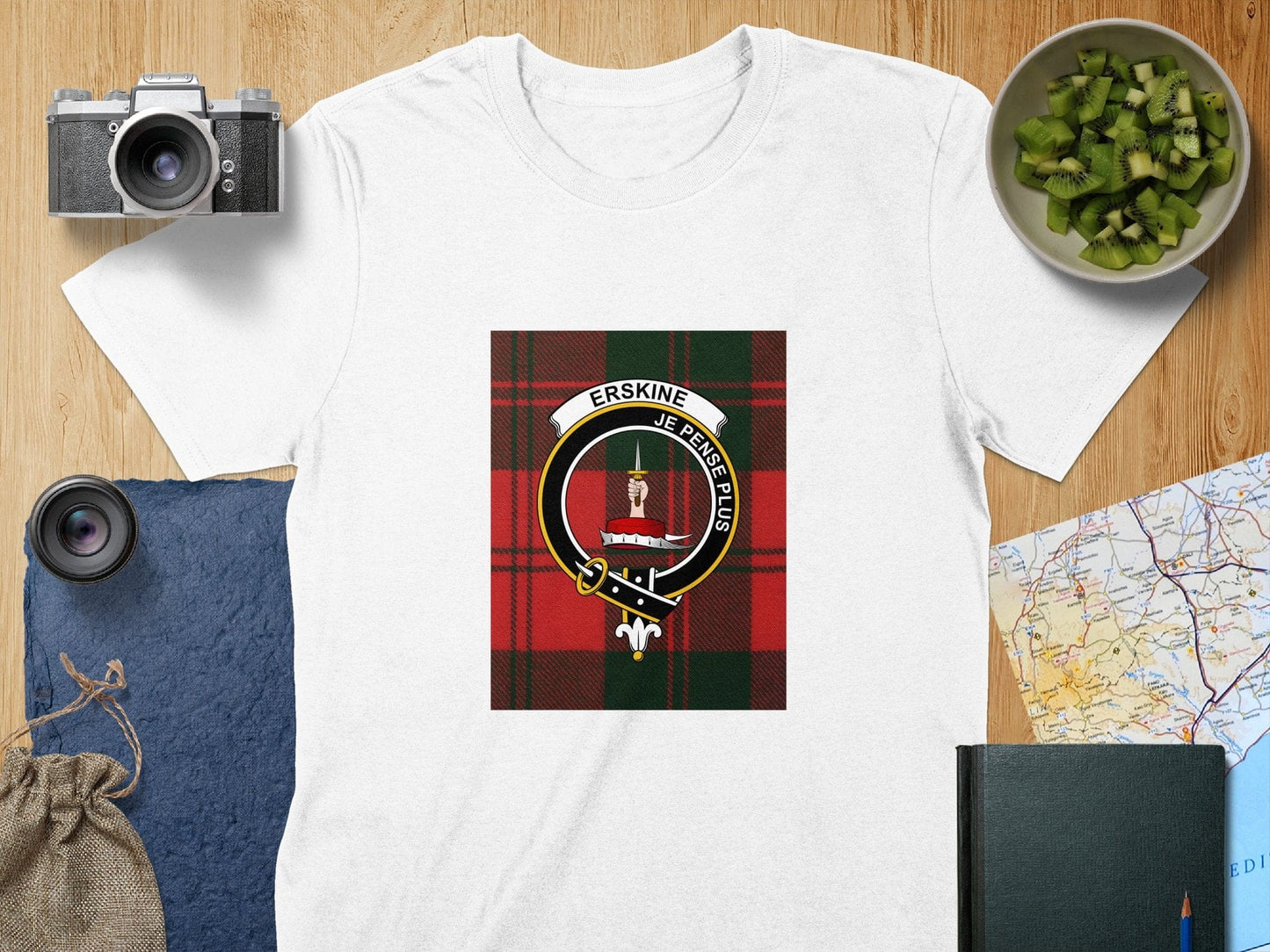 Physical Item S / White Erskine Clan Scottish Tartan Crest Unisex T-Shirt