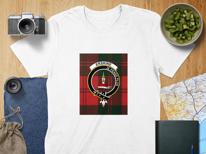 Physical Item S / White Erskine Clan Scottish Tartan Crest Unisex T-Shirt