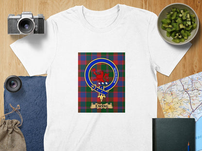 Physical Item S / White Ewing Clan Scottish Tartan Crest Unisex T-Shirt