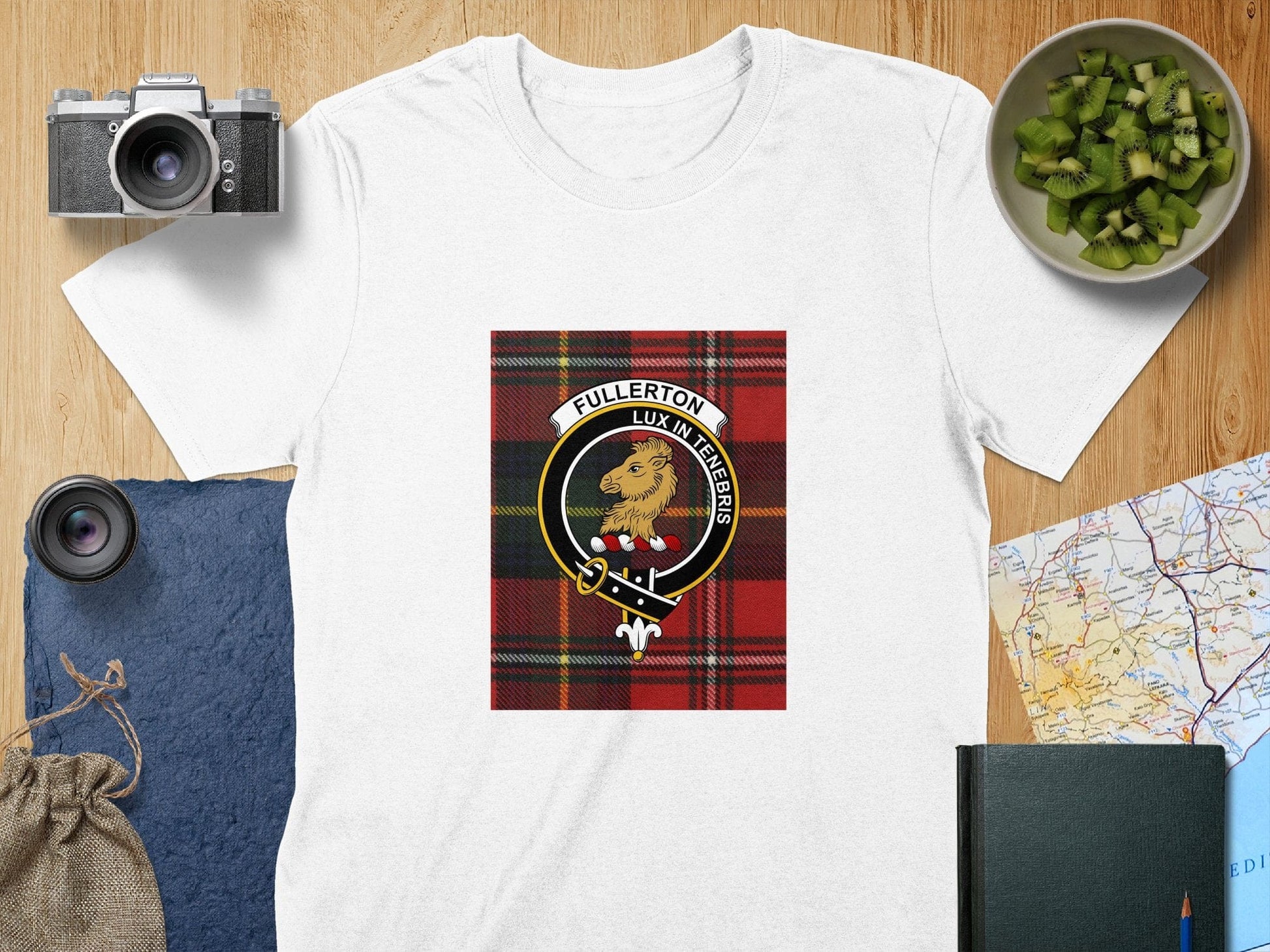 Physical Item S / White Fullerton Clan Scottish Tartan Crest Unisex T-Shirt