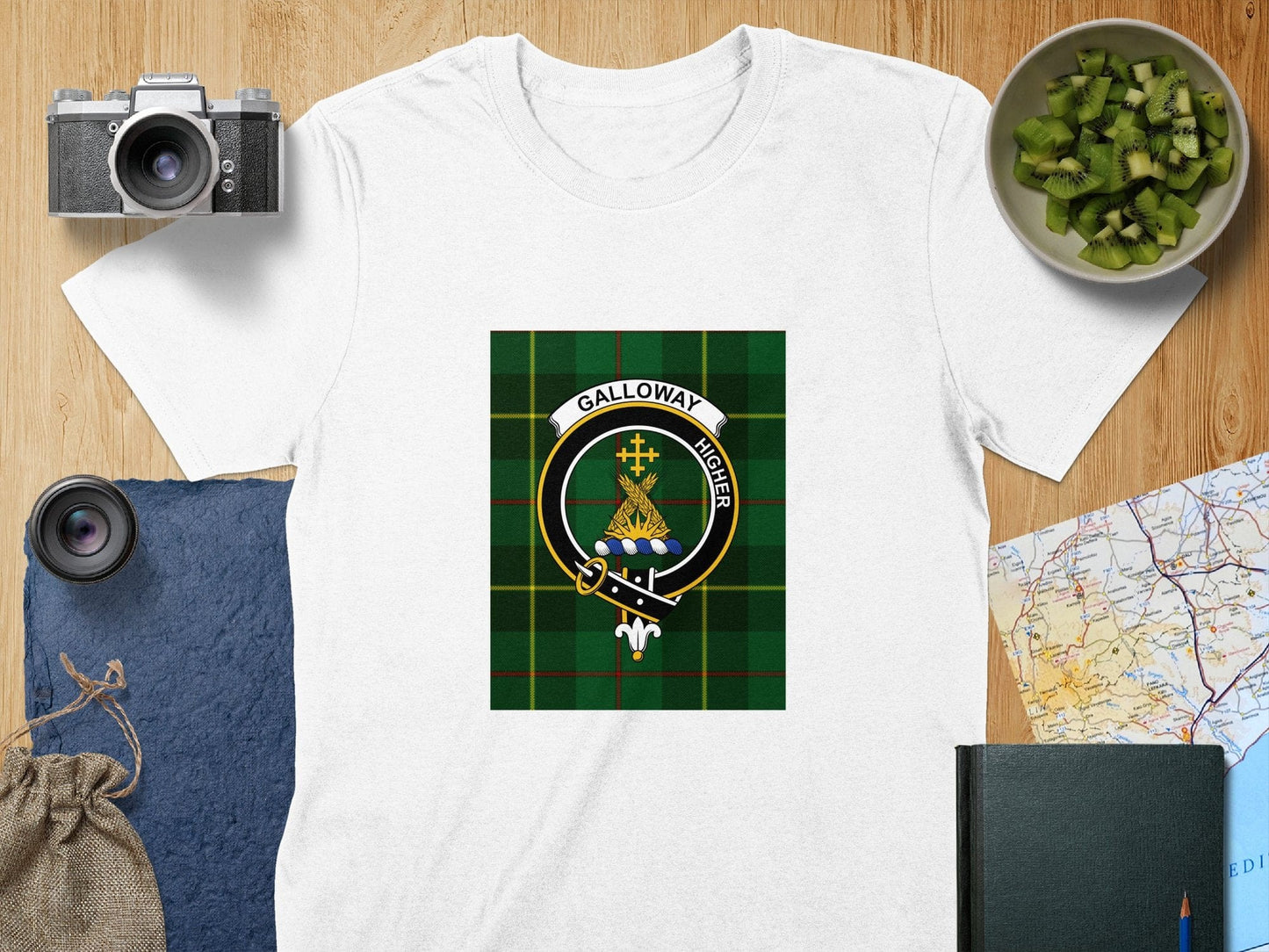 Physical Item S / White Galloway Clan Scottish Tartan Crest Unisex T-Shirt