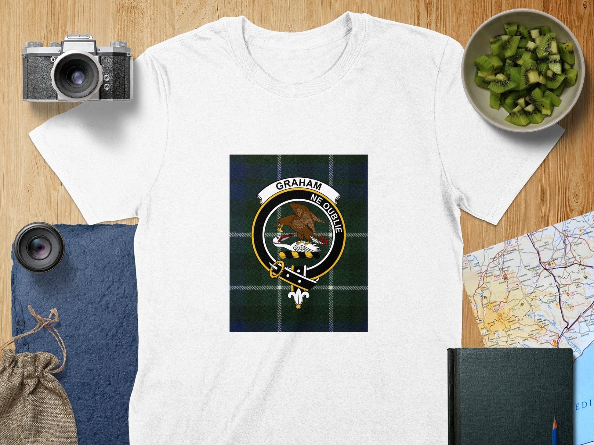 Physical Item S / White Graham Clan Scottish Tartan Crest Unisex T-Shirt