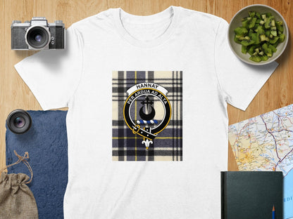 Physical Item S / White Hannay Clan Scottish Tartan Crest Unisex T-Shirt