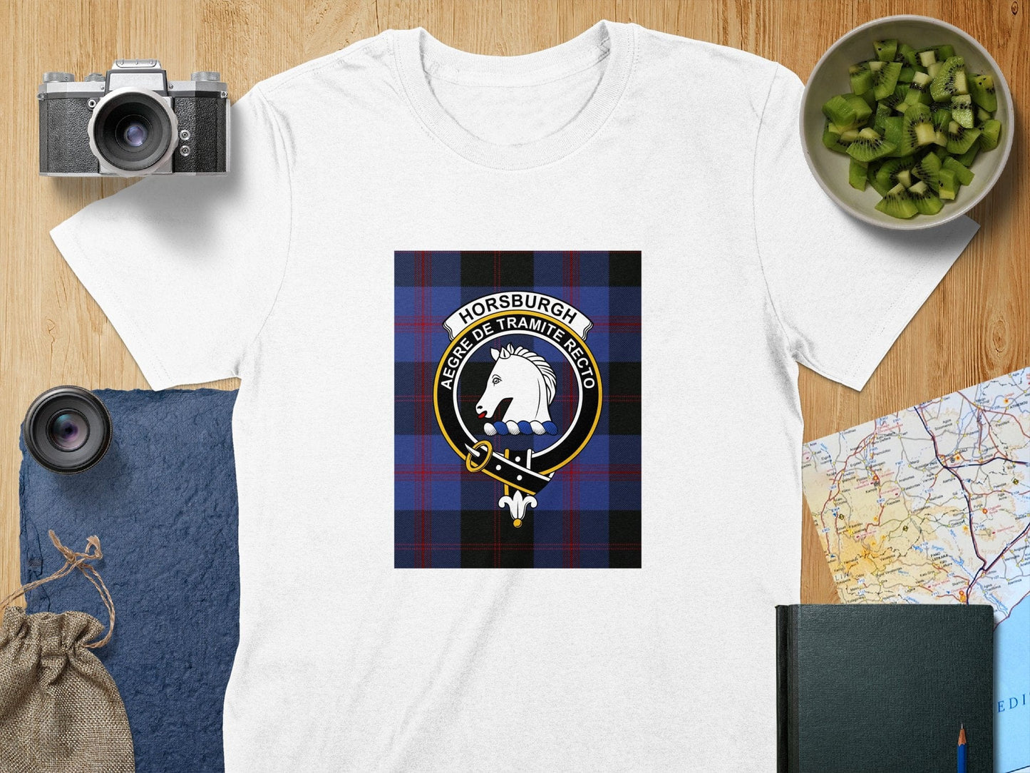 Physical Item S / White Horsburgh Clan Scottish Tartan Crest Unisex T-Shirt