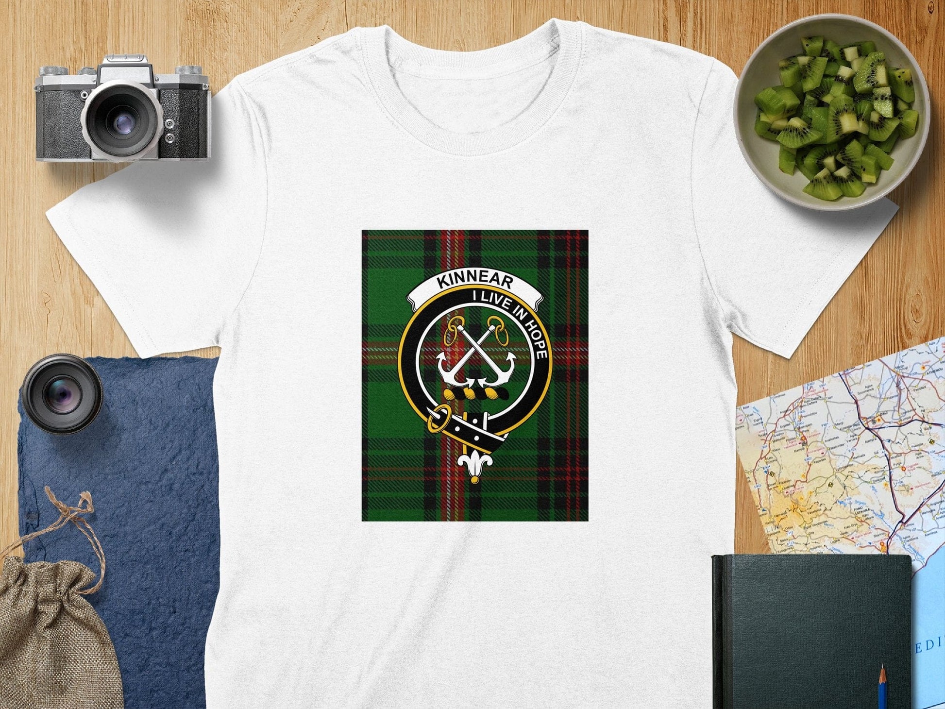 Physical Item S / White Kinnear Clan Scottish Tartan Crest Unisex T-Shirt