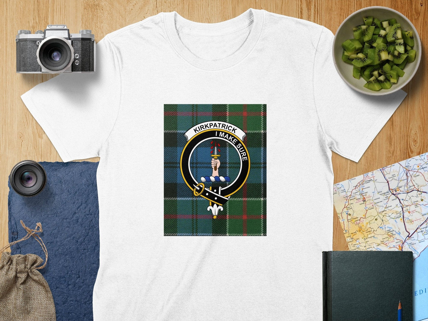 Physical Item S / White Kirkpatrick Clan Scottish Tartan Crest Unisex T-Shirt