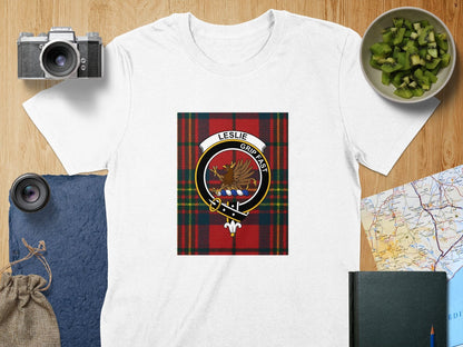 Physical Item S / White Leslie Clan Scottish Tartan Crest Unisex T-Shirt