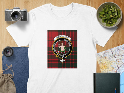 Physical Item S / White Livingstone Clan Scottish Tartan Crest Unisex T-Shirt