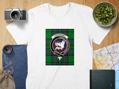 Physical Item S / White Lockhart Clan Scottish Tartan Crest Unisex T-Shirt