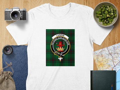 Physical Item S / White Lundin Clan Scottish Tartan Crest Unisex T-Shirt