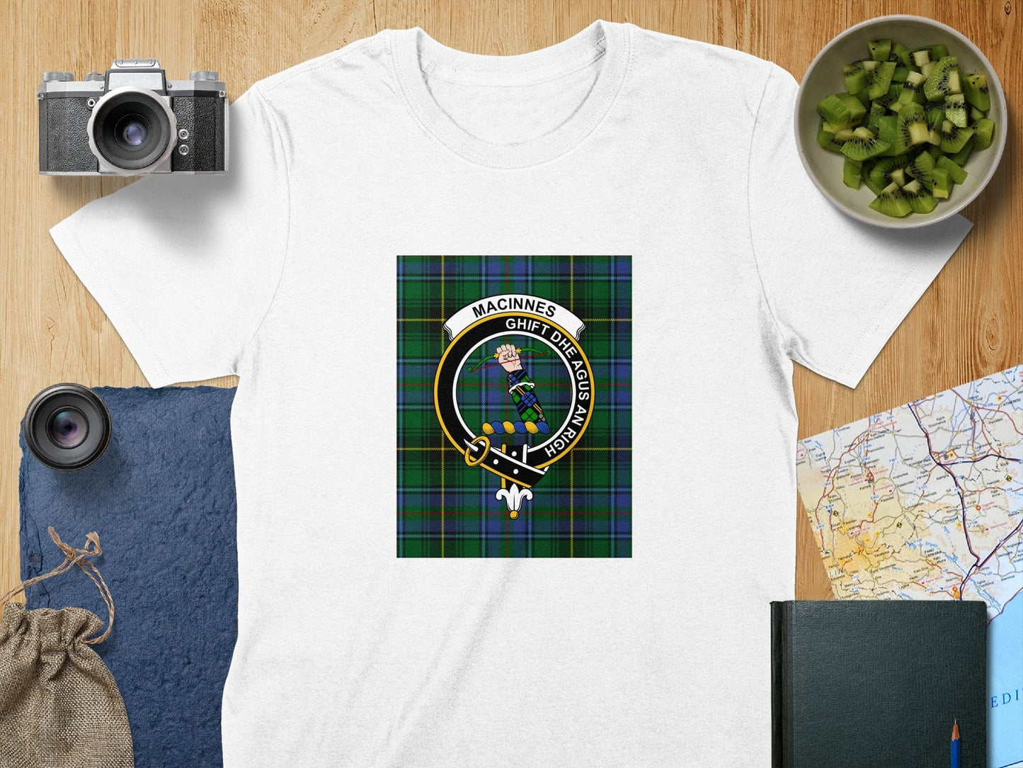 Physical Item S / White MacInnes Clan Scottish Tartan Crest Unisex T-Shirt