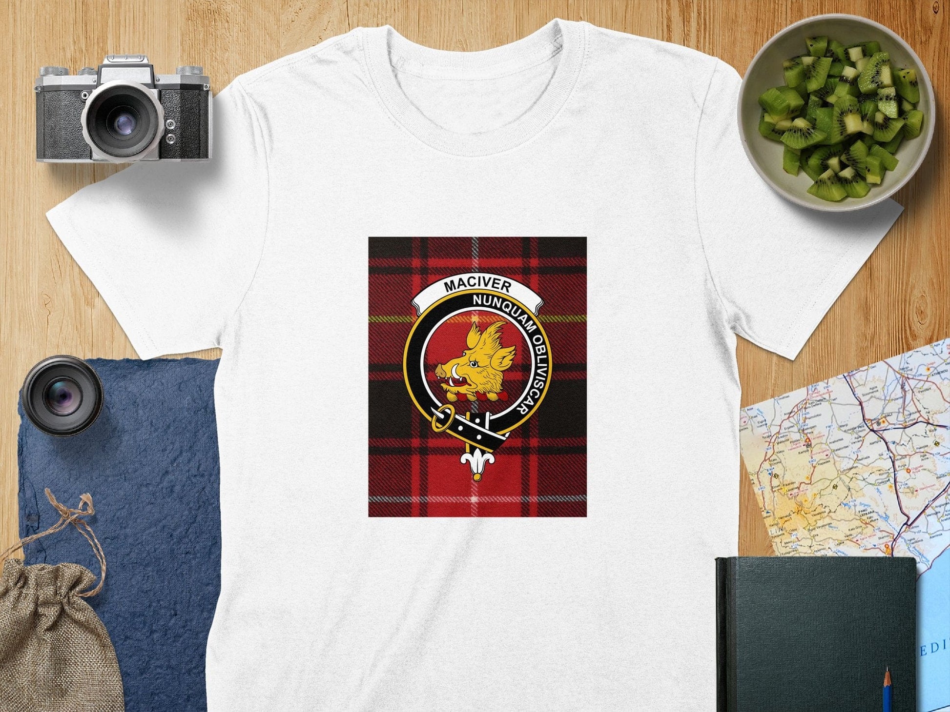 Physical Item S / White Maciver Clan Scottish Tartan Crest Unisex T-Shirt