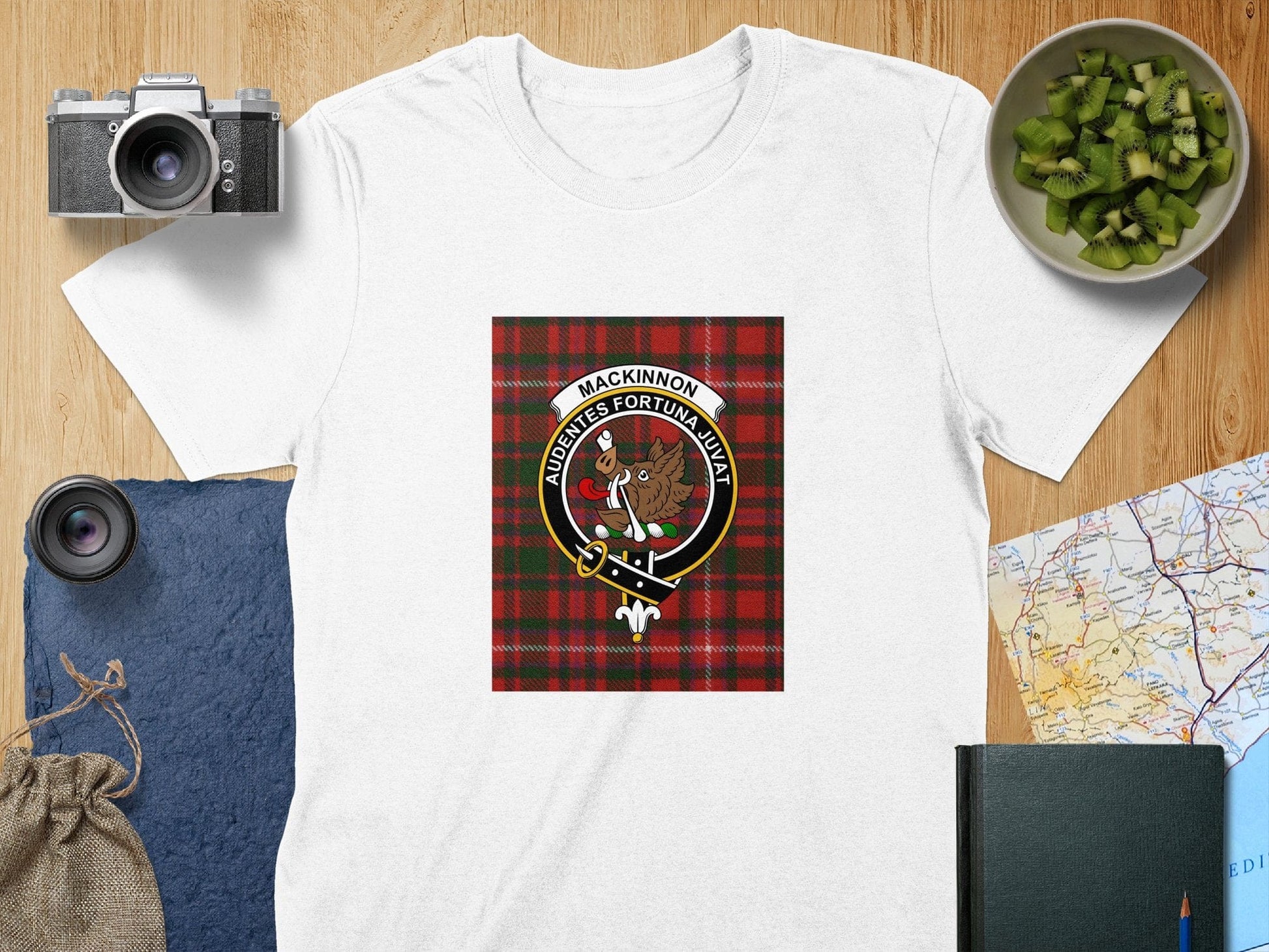 Physical Item S / White Mackinnon Clan Scottish Tartan Crest Unisex T-Shirt