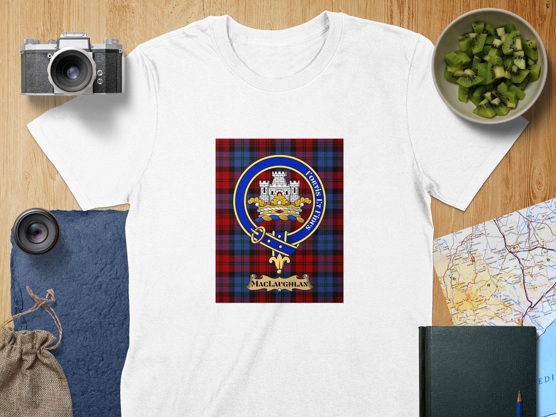 Physical Item S / White Maclaughlan Clan Scottish Tartan Crest Unisex T-Shirt