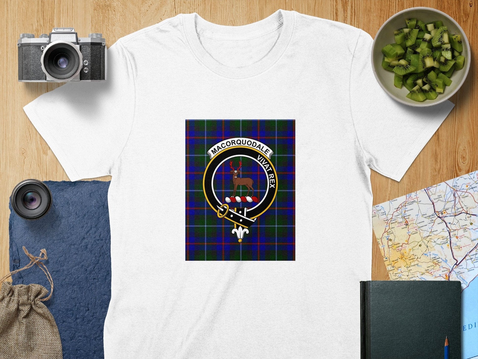 Physical Item S / White Macorquodale Clan Scottish Tartan Crest T-Shirt