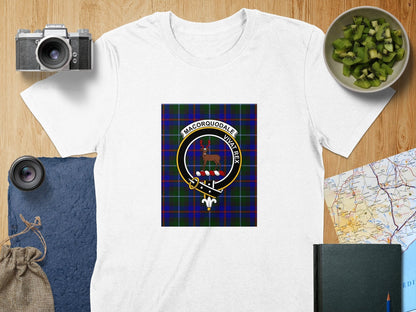 Physical Item S / White Macorquodale Clan Scottish Tartan Crest T-Shirt