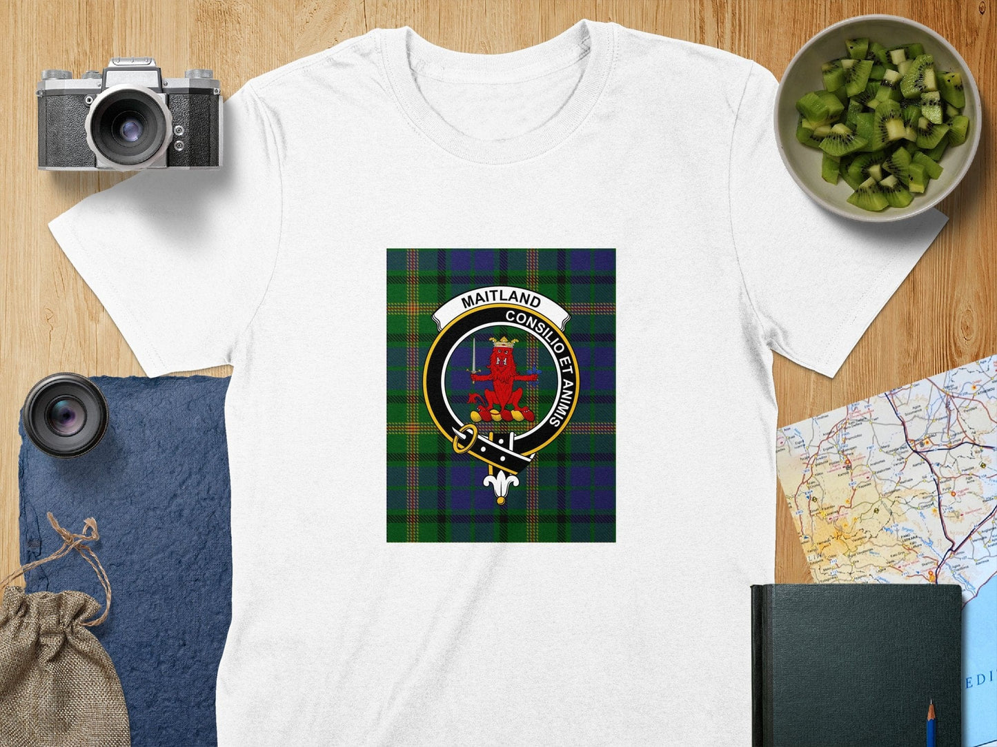 Physical Item S / White Maitland Clan Scottish Tartan Crest Unisex T-Shirt