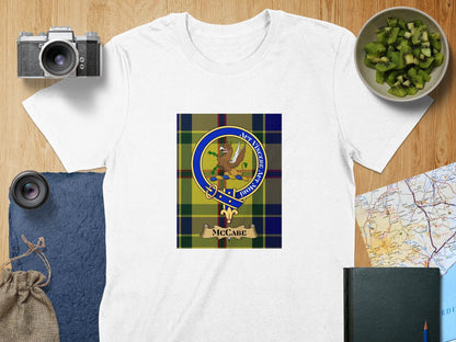 Physical Item S / White McCabe Clan Scottish Tartan Crest Unisex T-Shirt