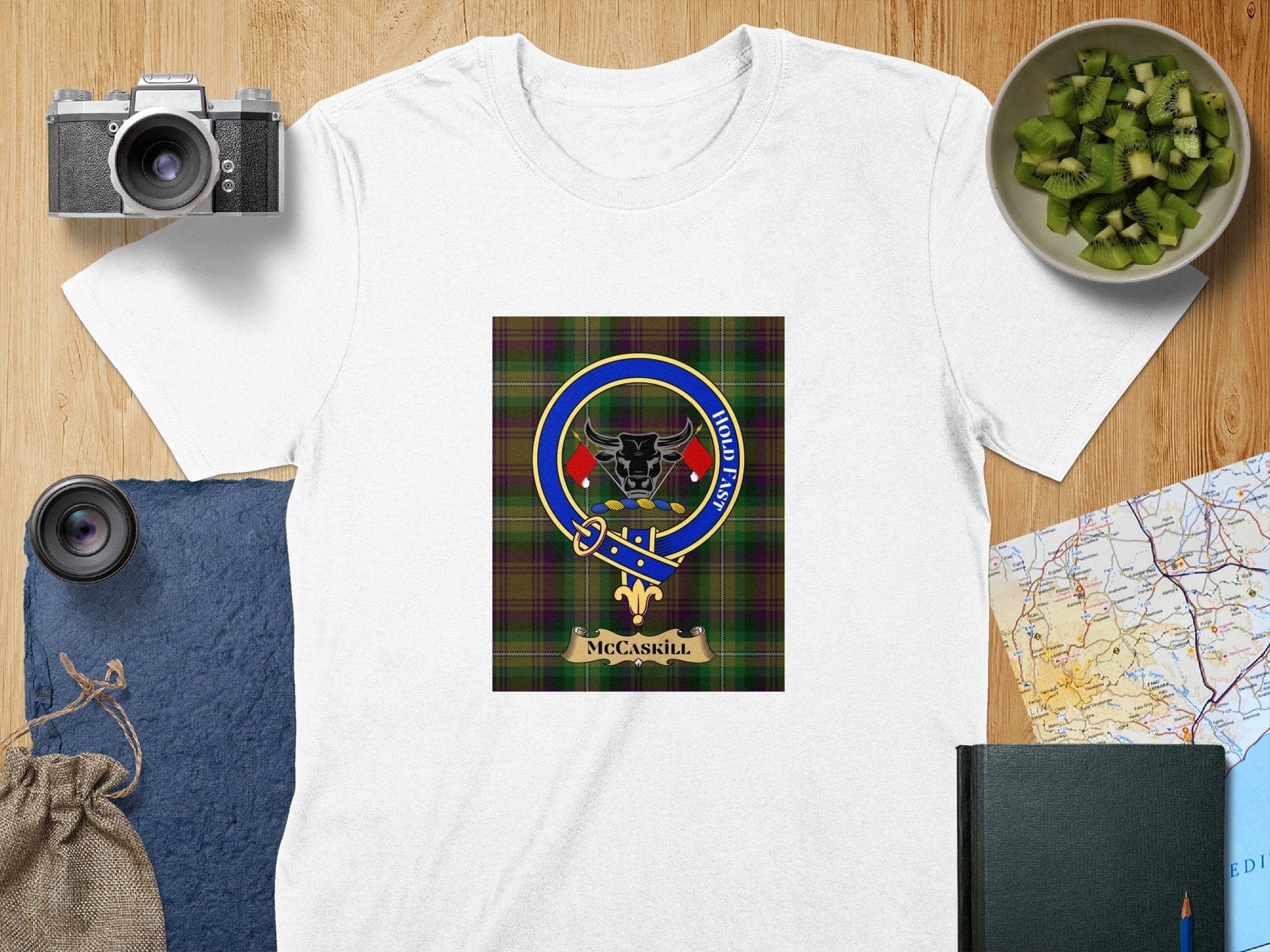 Physical Item S / White McCaskill Clan Scottish Tartan Crest Unisex T-Shirt