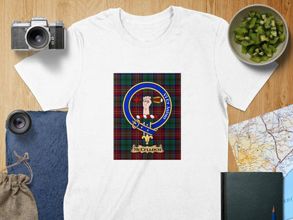 Physical Item S / White McCulloch Clan Scottish Tartan Crest Unisex T-Shirt